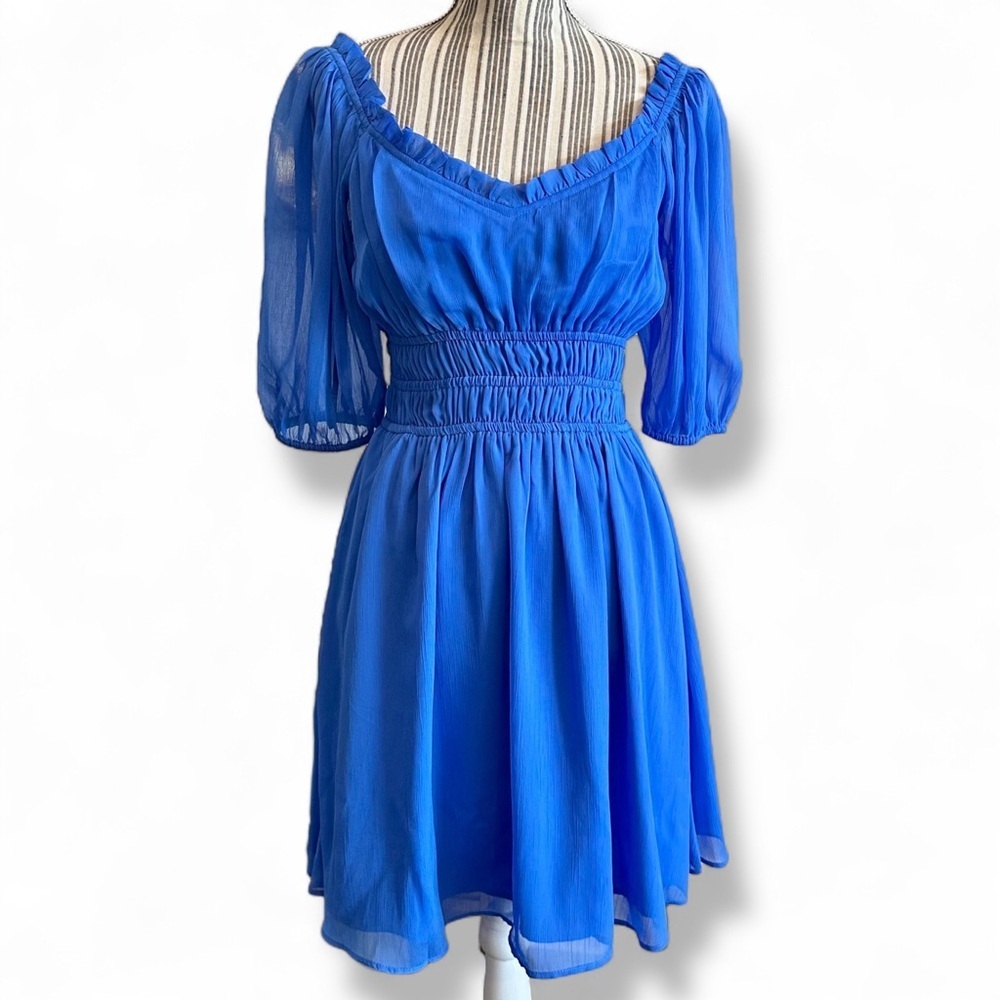Vince Camuto Cobalt Blue Chiffon Puff Sleeve Fit & Flare Mini Dress Size 4​​